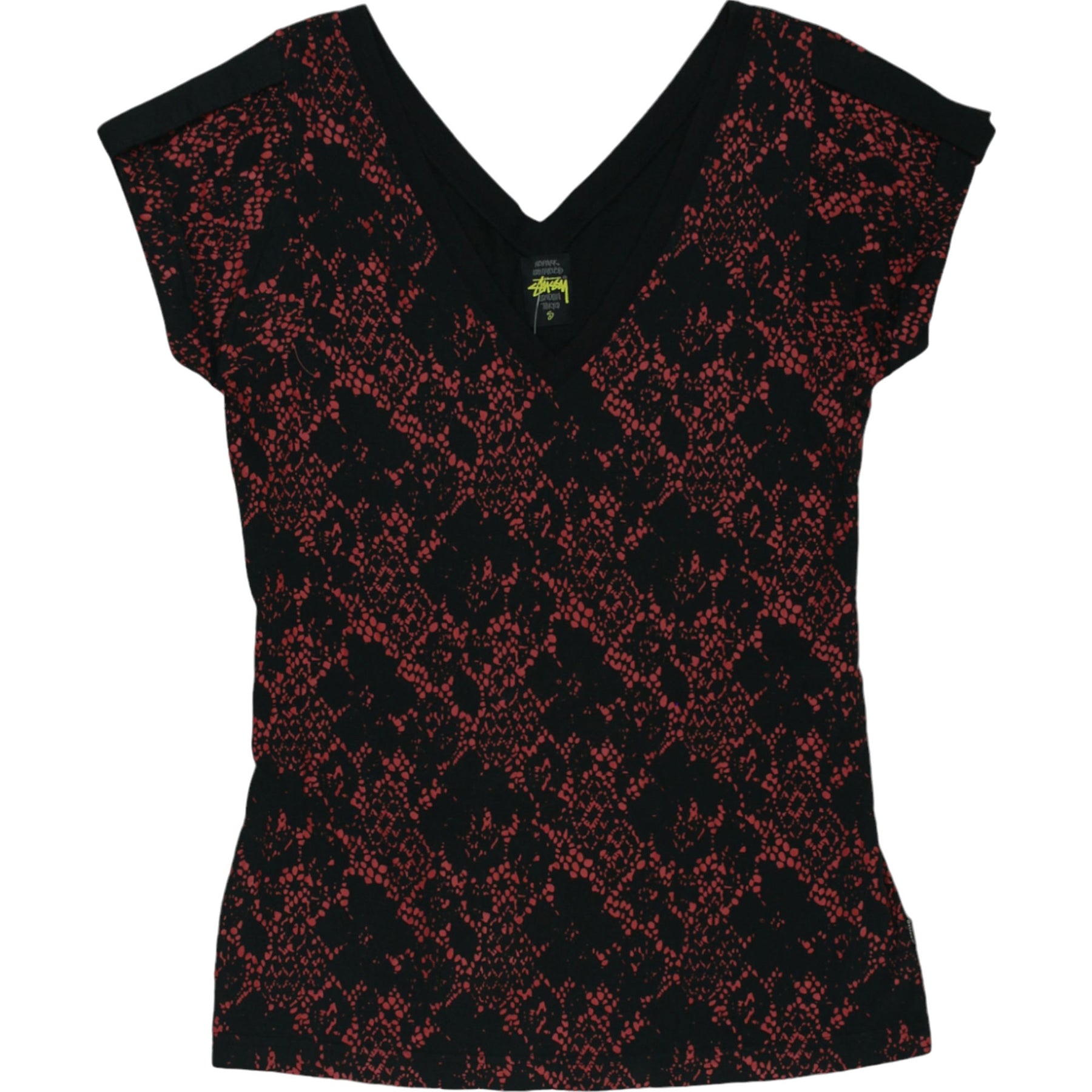 Stussy Black Red Print Top