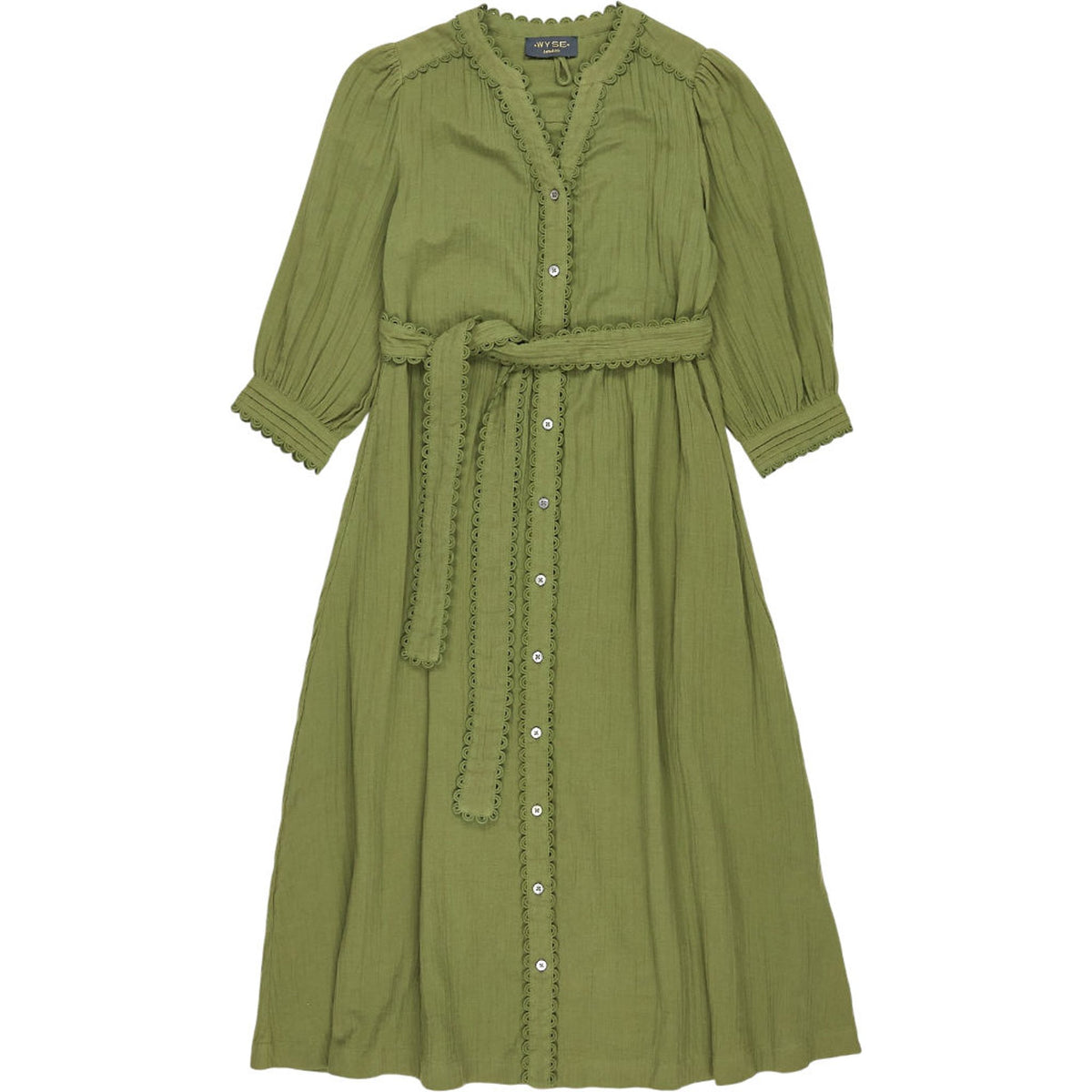 WYSE Green Buttoned Midi Dress