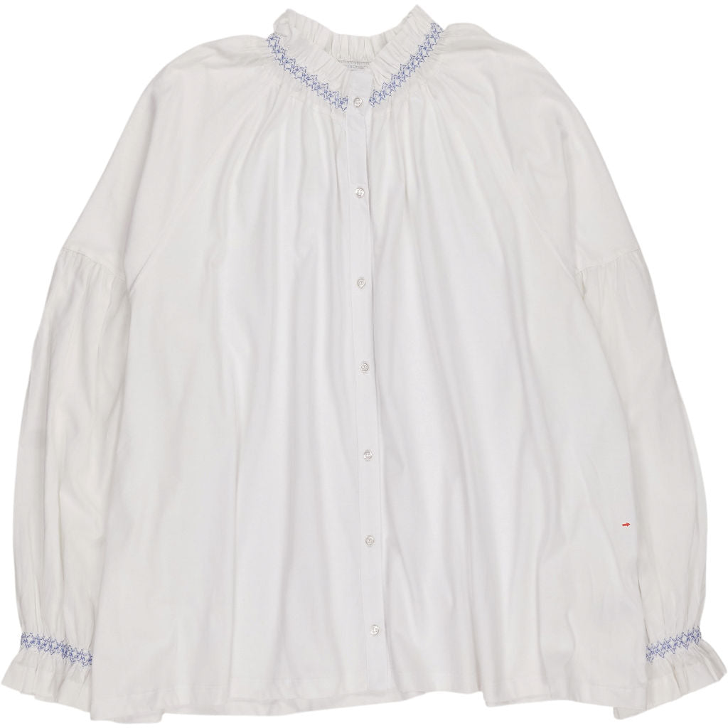 NRBY White Smocked Blue Collar Blouse