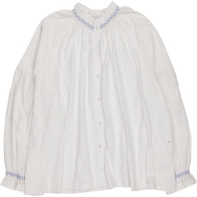NRBY White Smocked Blue Collar Blouse