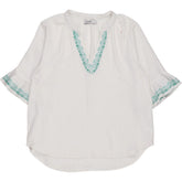 NRBY White Green Embroidered Top