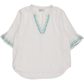 NRBY White Green Embroidered Top