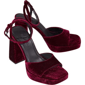 Pull & Bear Velvet Burgundy Block Heel Sandals