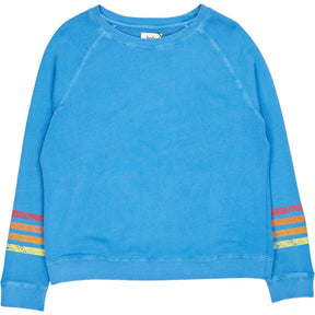 Hush Pool Blue Contrast Sleeve Stripe Sweatshirt