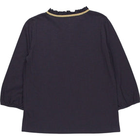 Wyse London Navy Ruffle Neck Top