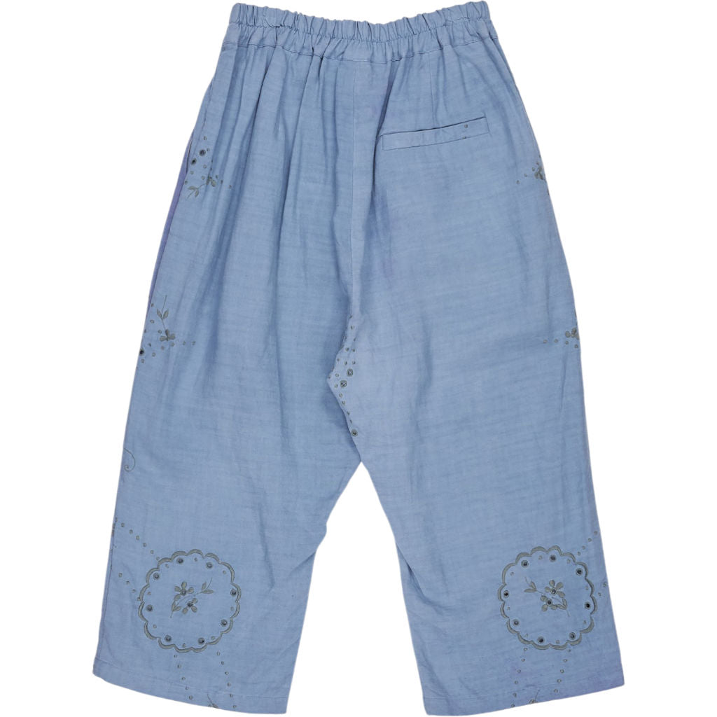 By Walid Blue Linen Embroidered Trousers