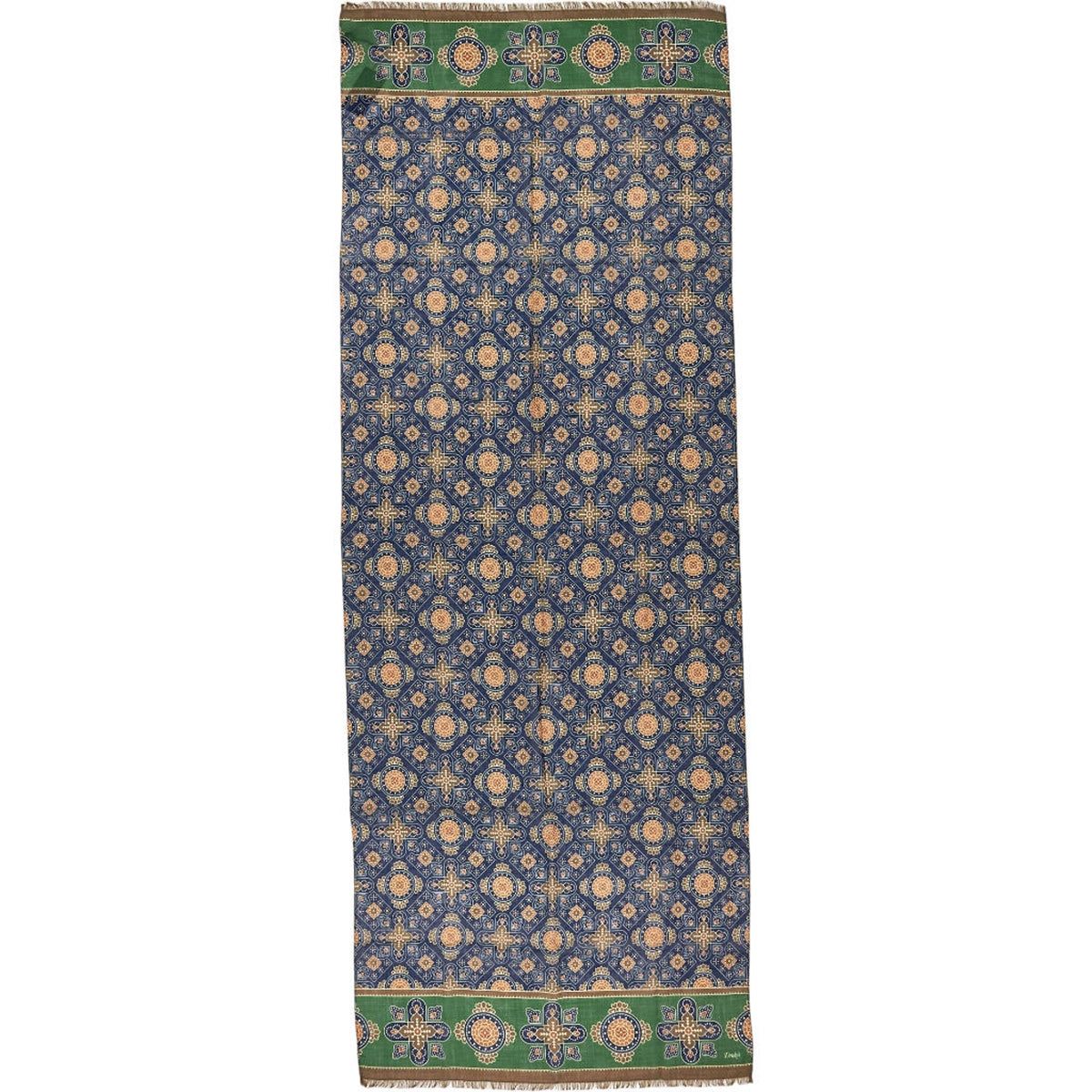 Drakes Navy Green Medallion Print Scarf