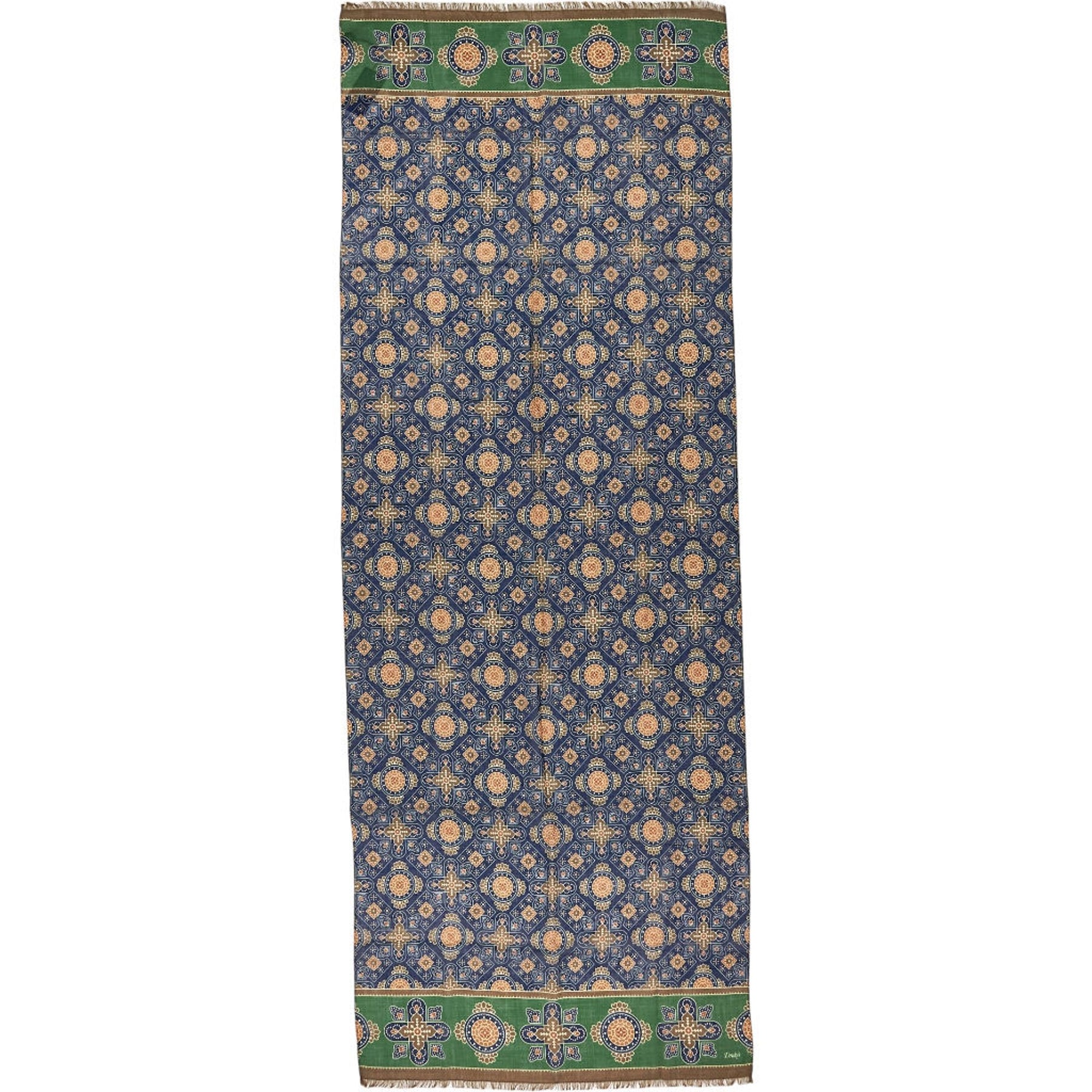 Drakes Navy Green Medallion Print Scarf