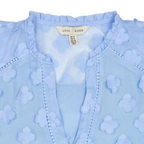 Love & Roses Blue Sheer Floral Blouse