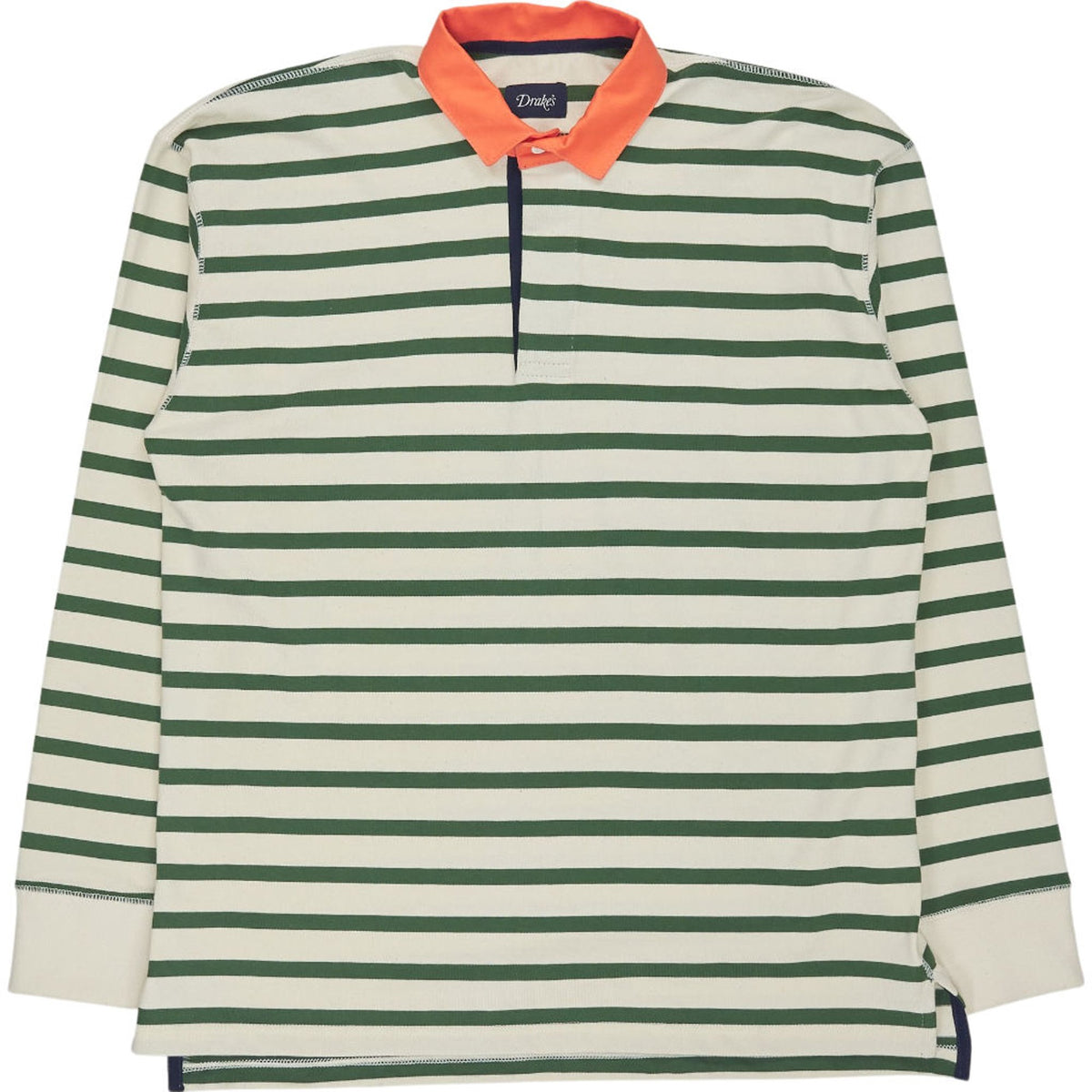 Drake's Green Stripe Long Sleeve Rugby Shirt M