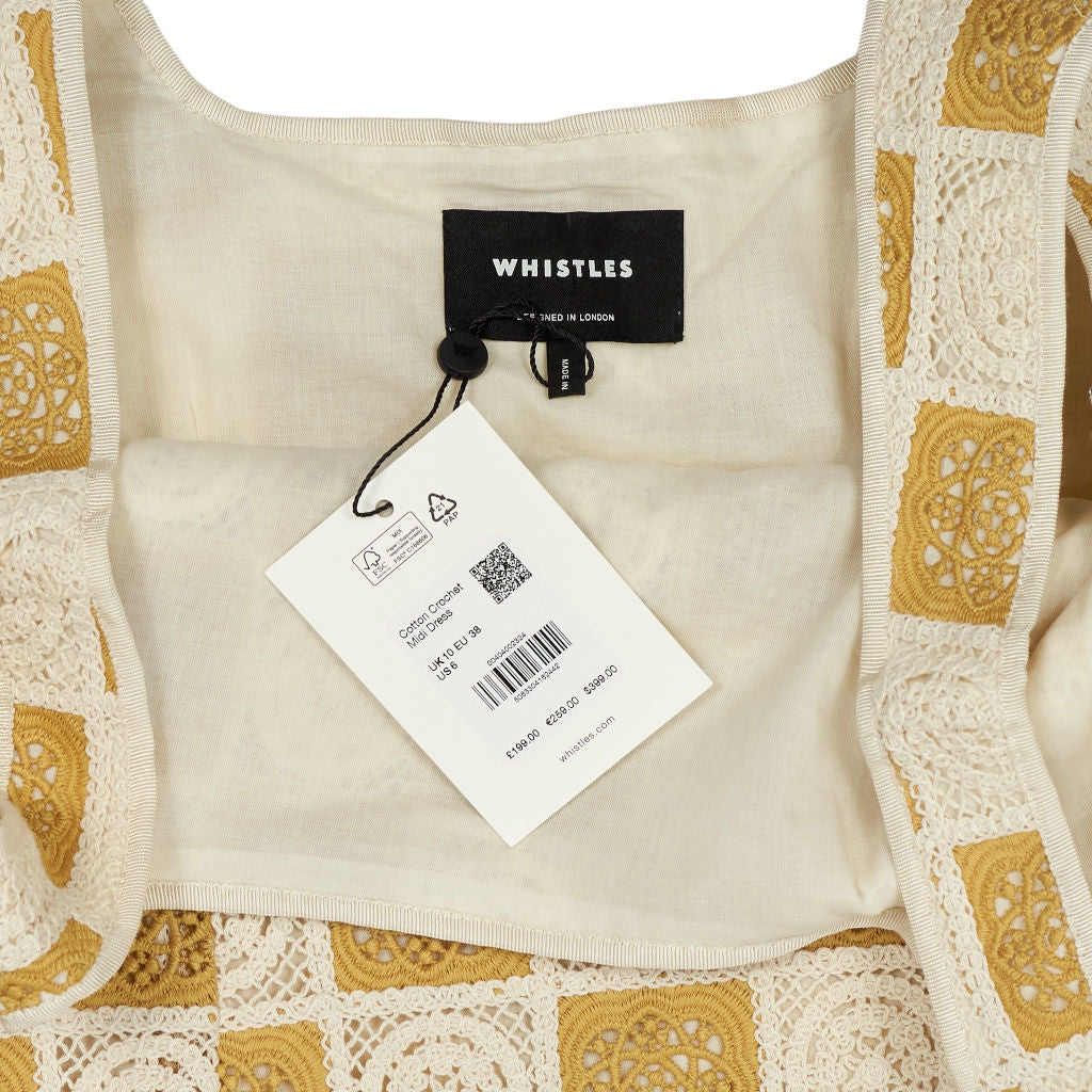 Whistles Cream Yellow Cotton Crochet Midi Dress