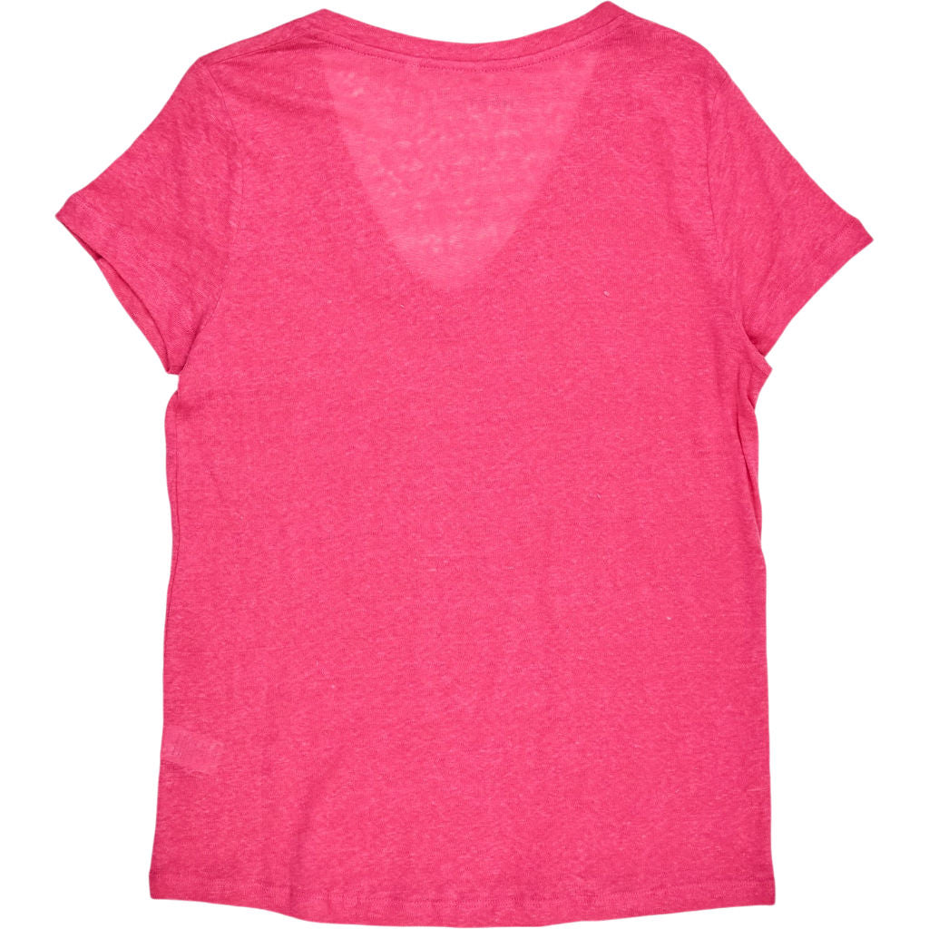 NRBY Pink Linen Slub V-Neck T-Shirt