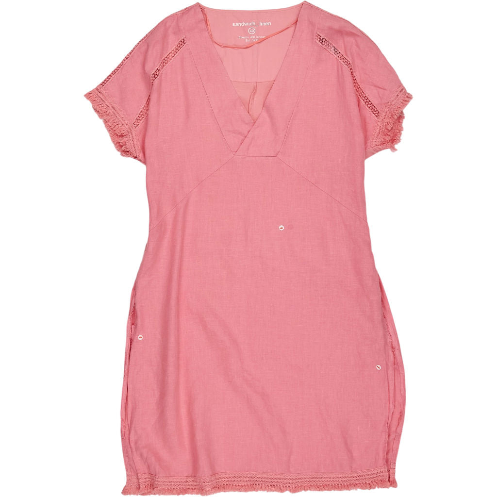 Sandwich Linen Pink V-Neck Dress
