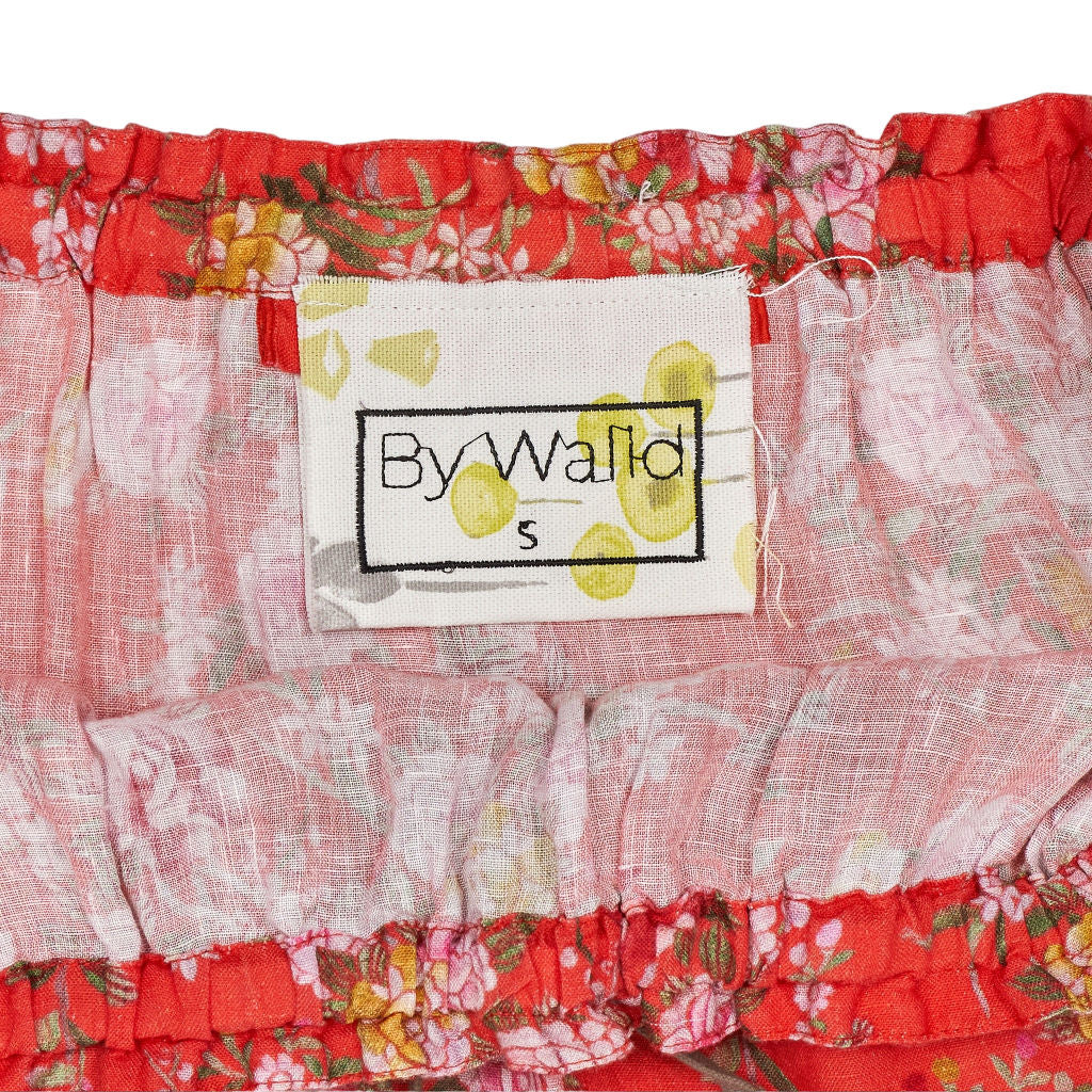 By Walid Red Floral Linen Dress