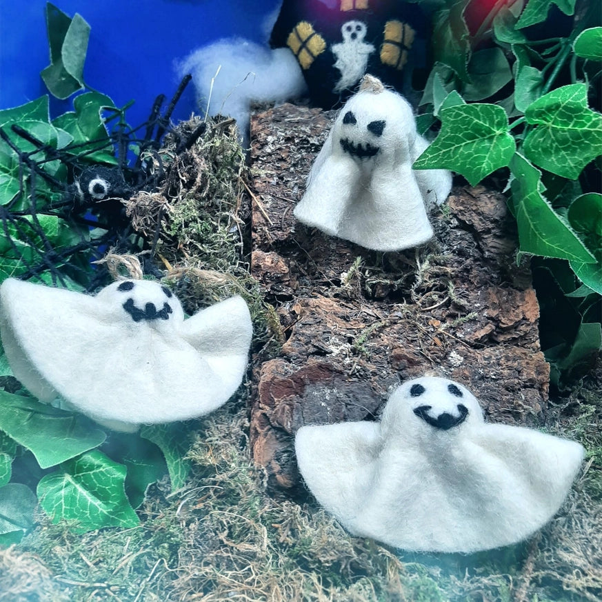 Handmade Felt 'Ghastly Ghosts' (Set of 3) Hanging Halloween Decoration