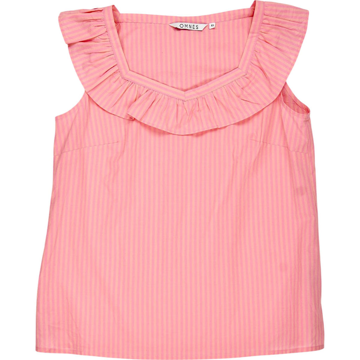 Omnes Pink Striped Ruffle Top