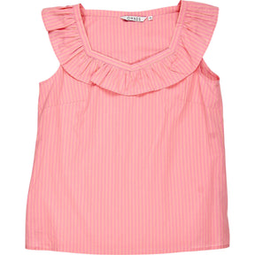 Omnes Pink Striped Ruffle Top