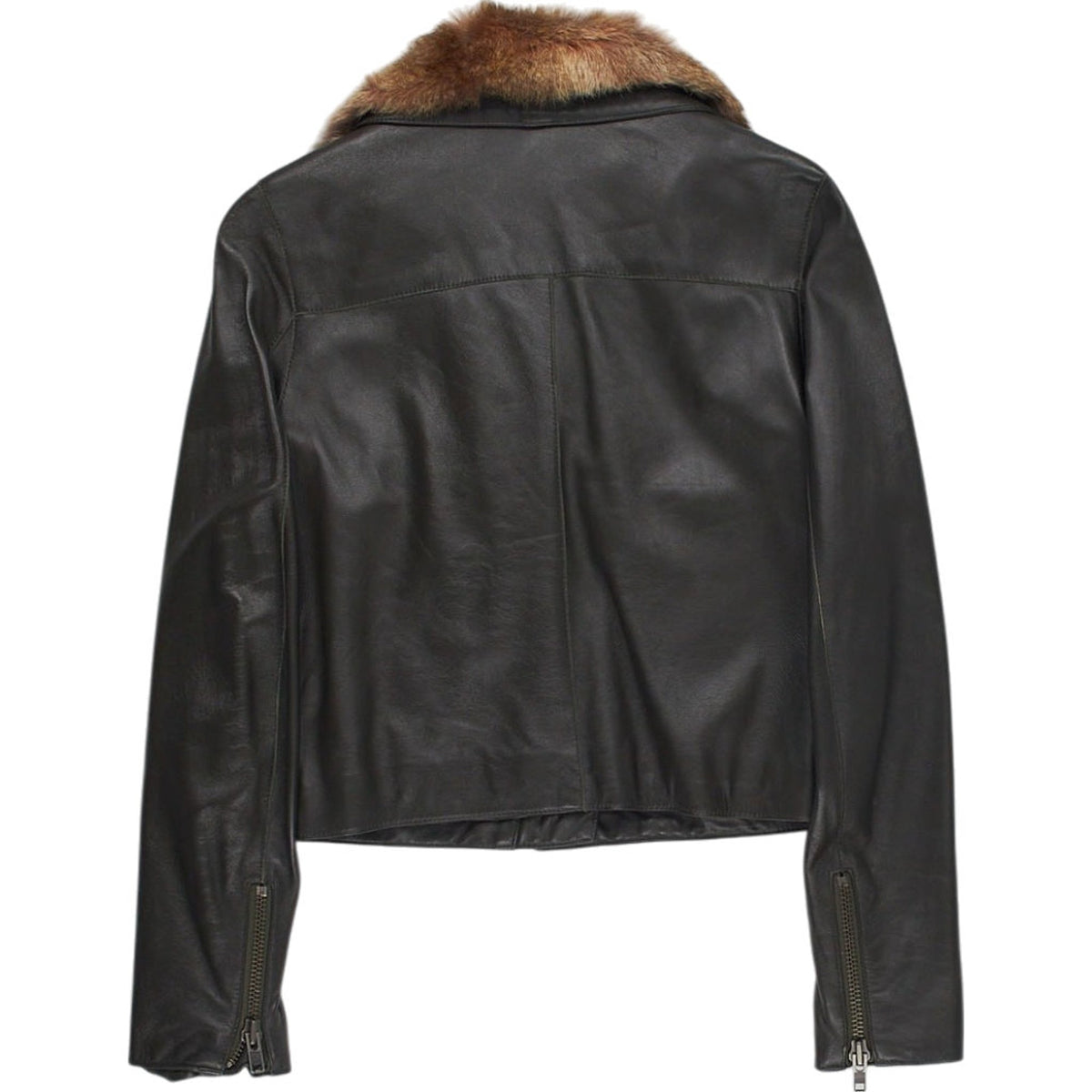 ME & EM Khaki Leather Jacket with Fur Collar