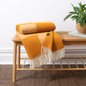 Checkerboard Orange 100% Wool Blanket