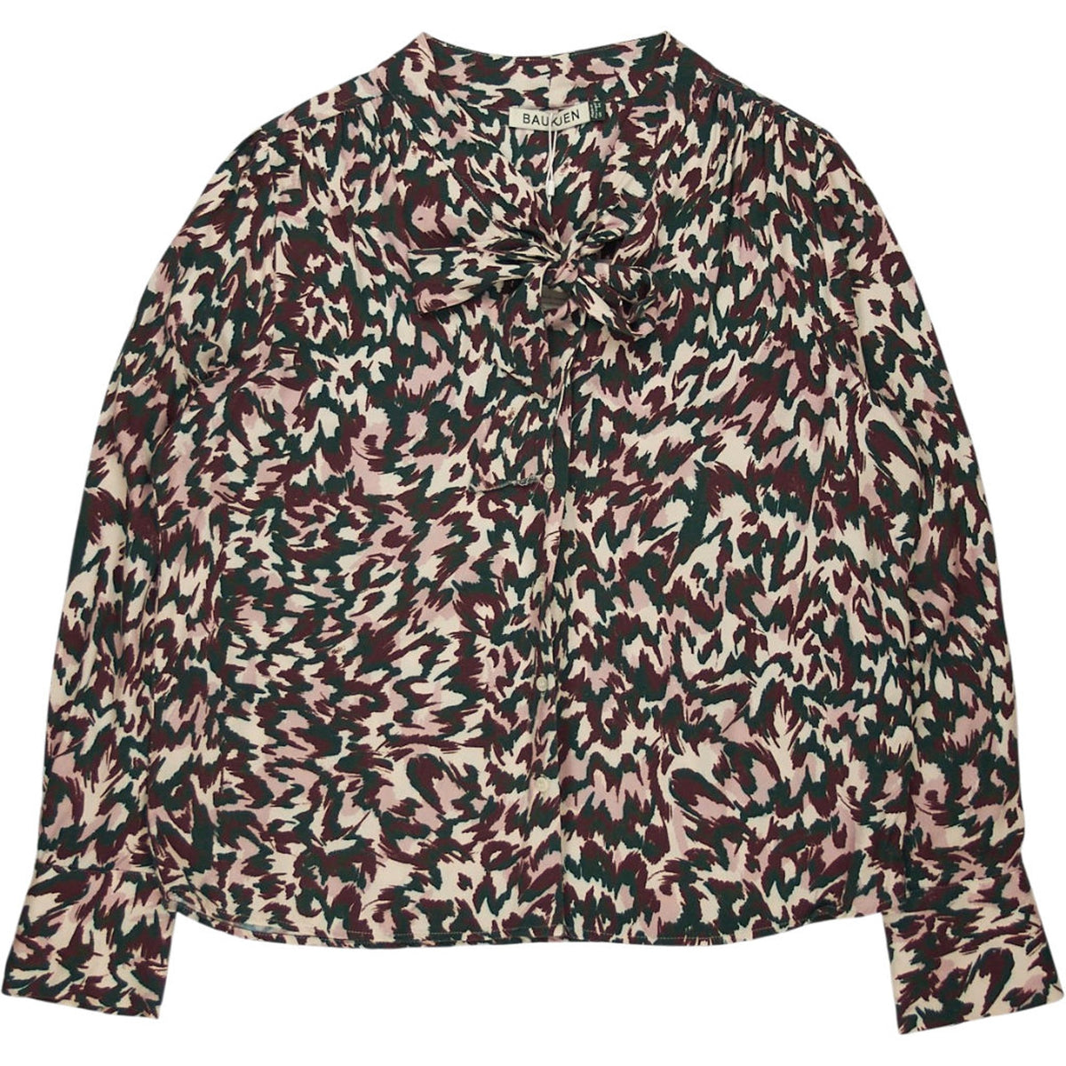 Baukjen Beige Eme Printed Tie Neck Blouse
