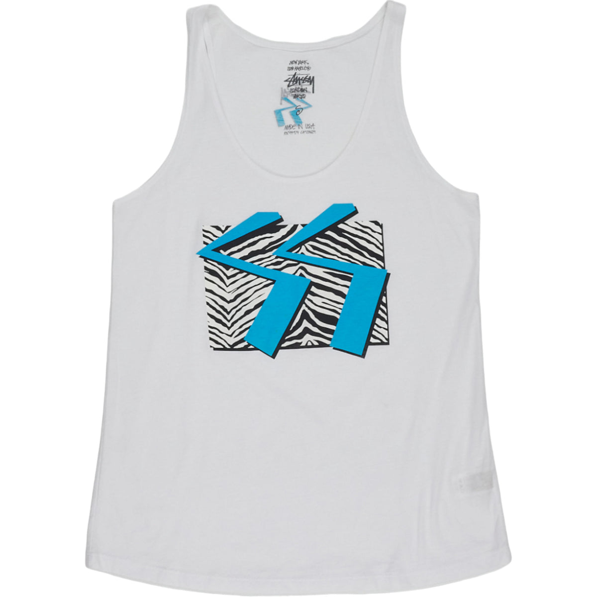 Stussy White Blue Zebra Striped Tank Top