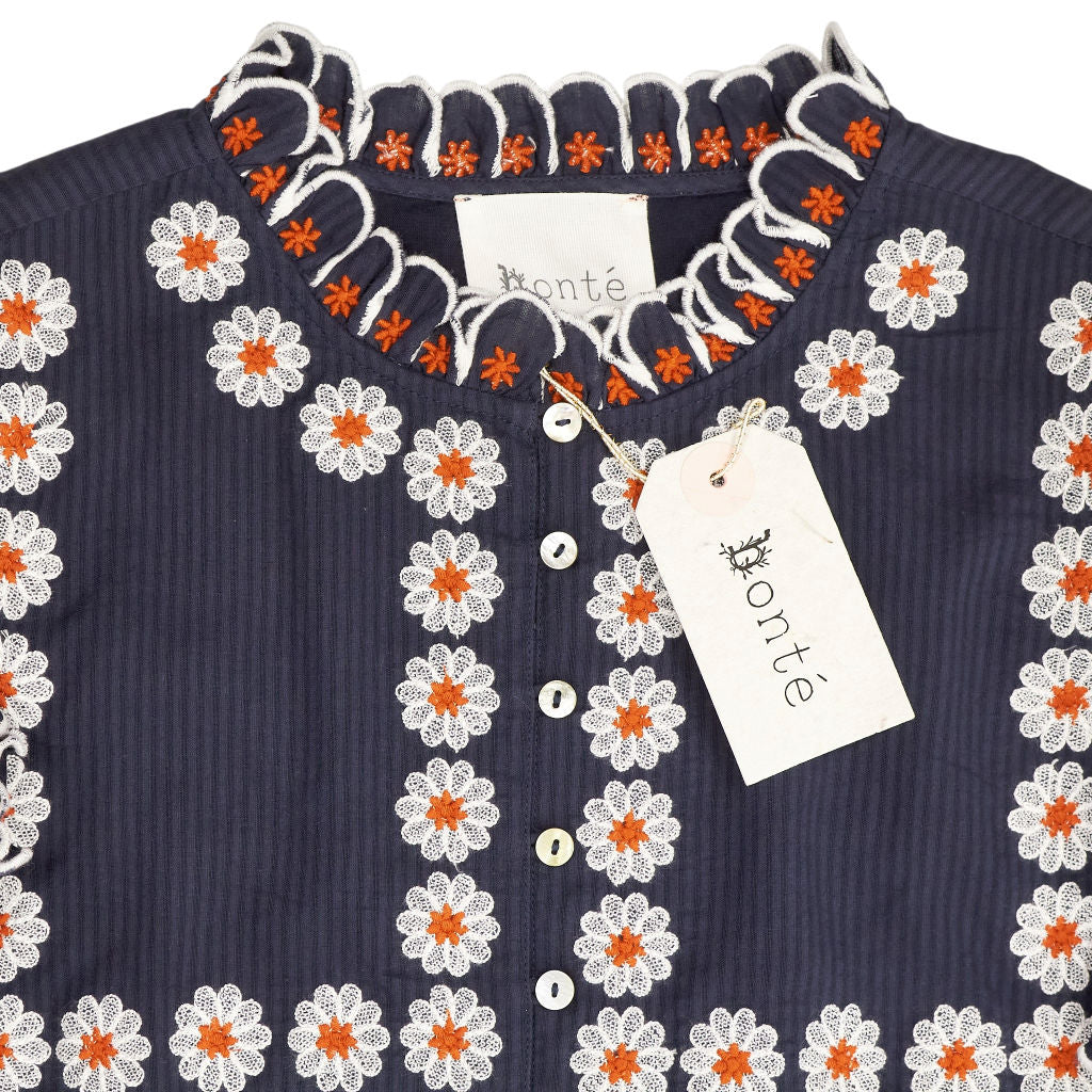 Bonté Navy Multi Floral Embroidered Rosa Dress