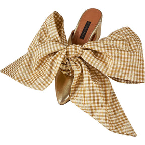 Mother of Pearl Gold Bow Accent Heels