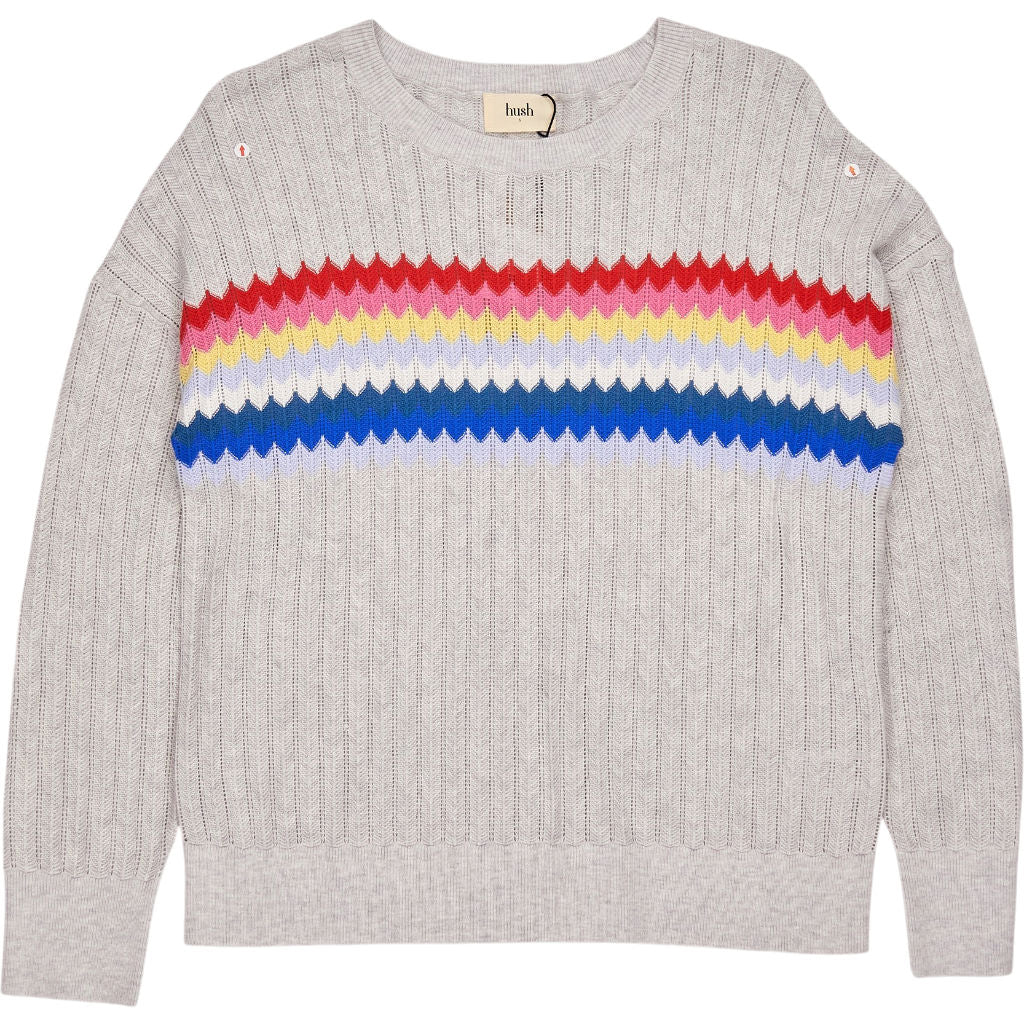 Hush Pale Grey Marl Novie Rainbow Stripe Jumper