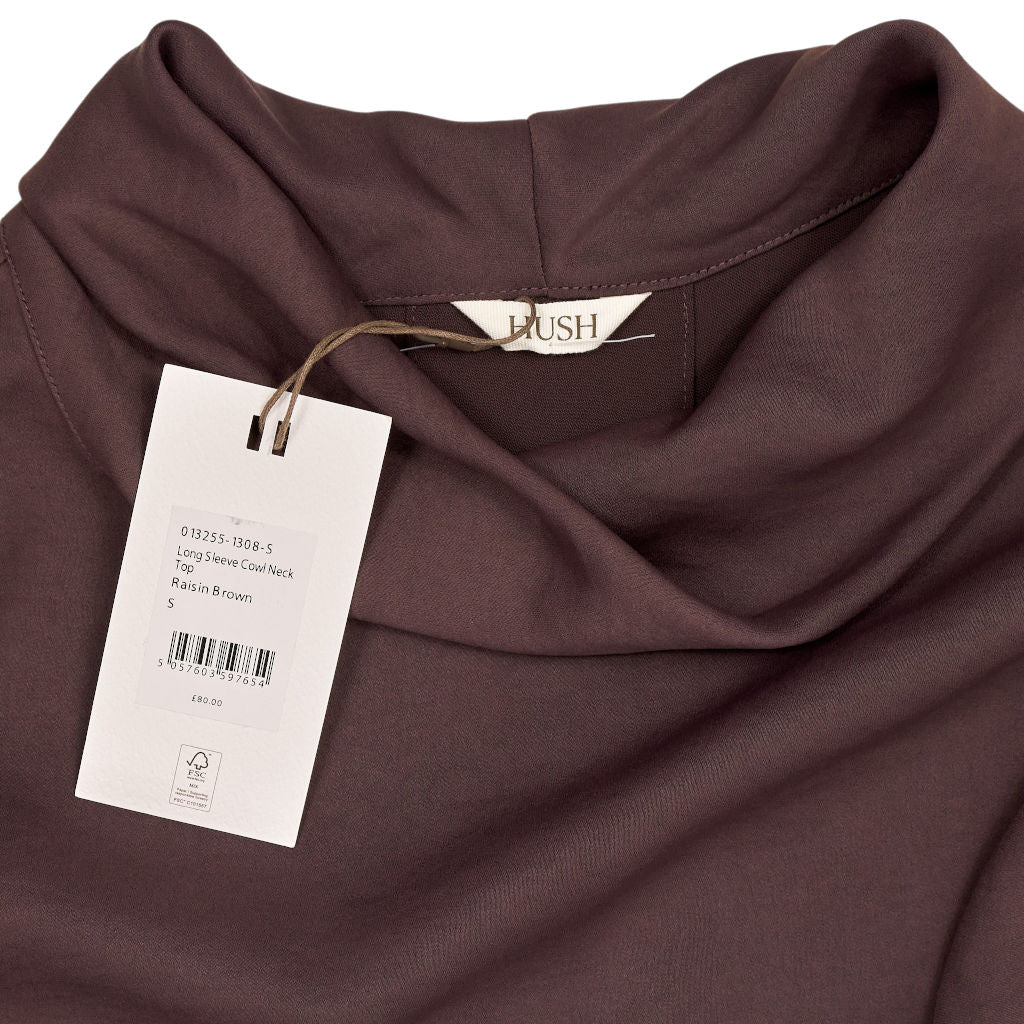 Hush Raisin Brown Long Sleeve Cowl Neck Top