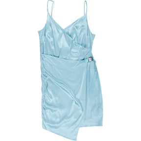 Calvin Turquoise Wrap Satin Slip Dress