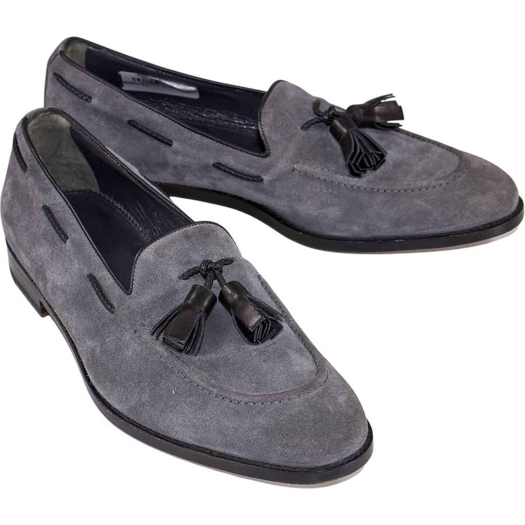 Manolo Blahnik Grey Suede Tassel Loafers