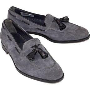 Manolo Blahnik Grey Suede Tassel Loafers