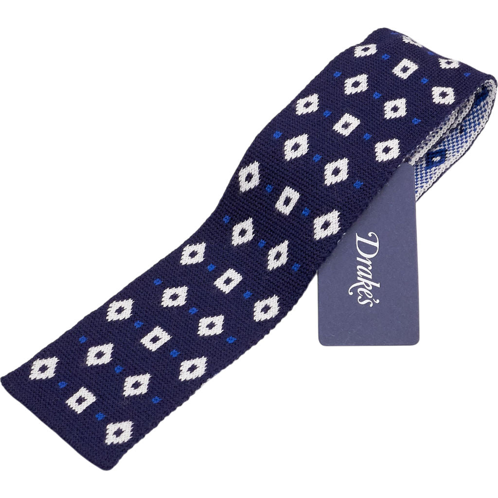 Drake's Navy Patterned Knit Tie