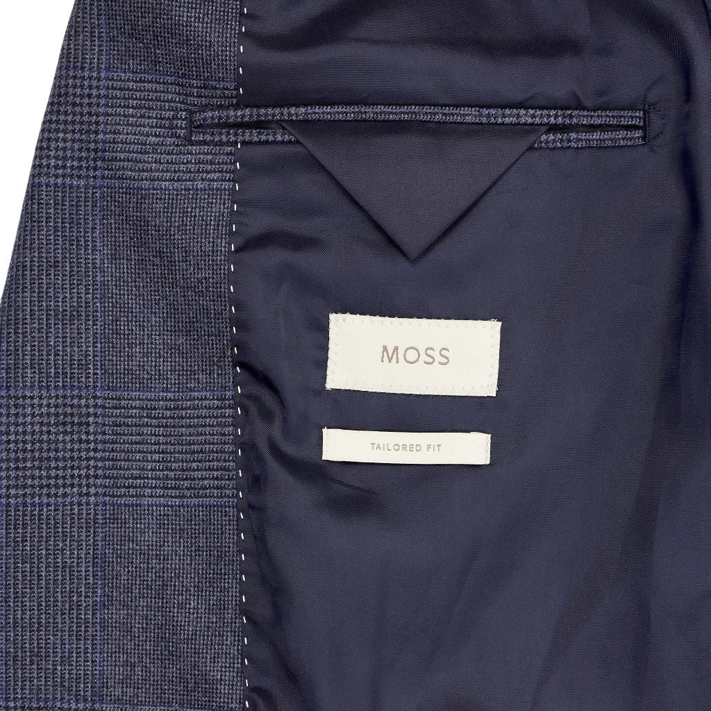 Moss Navy Checked Tailored Fit Jacket