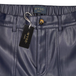 Wyse Blue Faux Leather Lara Joggers