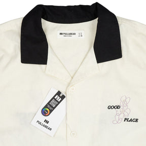 Pull & Bear Cream Black Collar Good Place Shirt