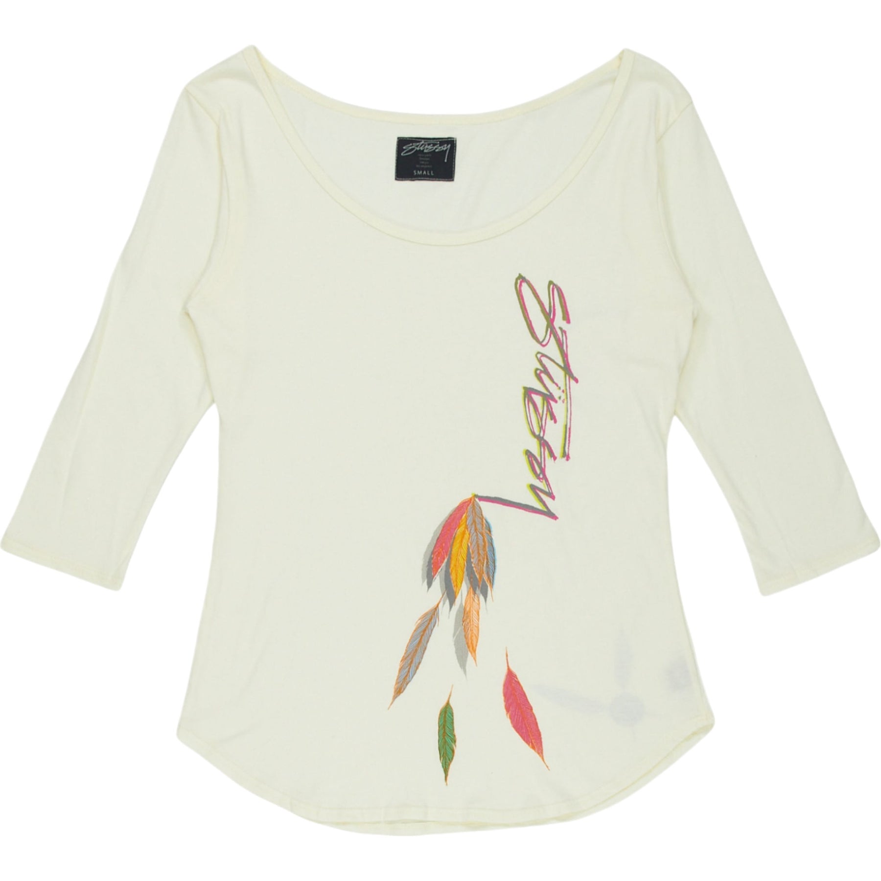 Stussy Cream Crew Neck 3/4 Sleeve T-Shirt