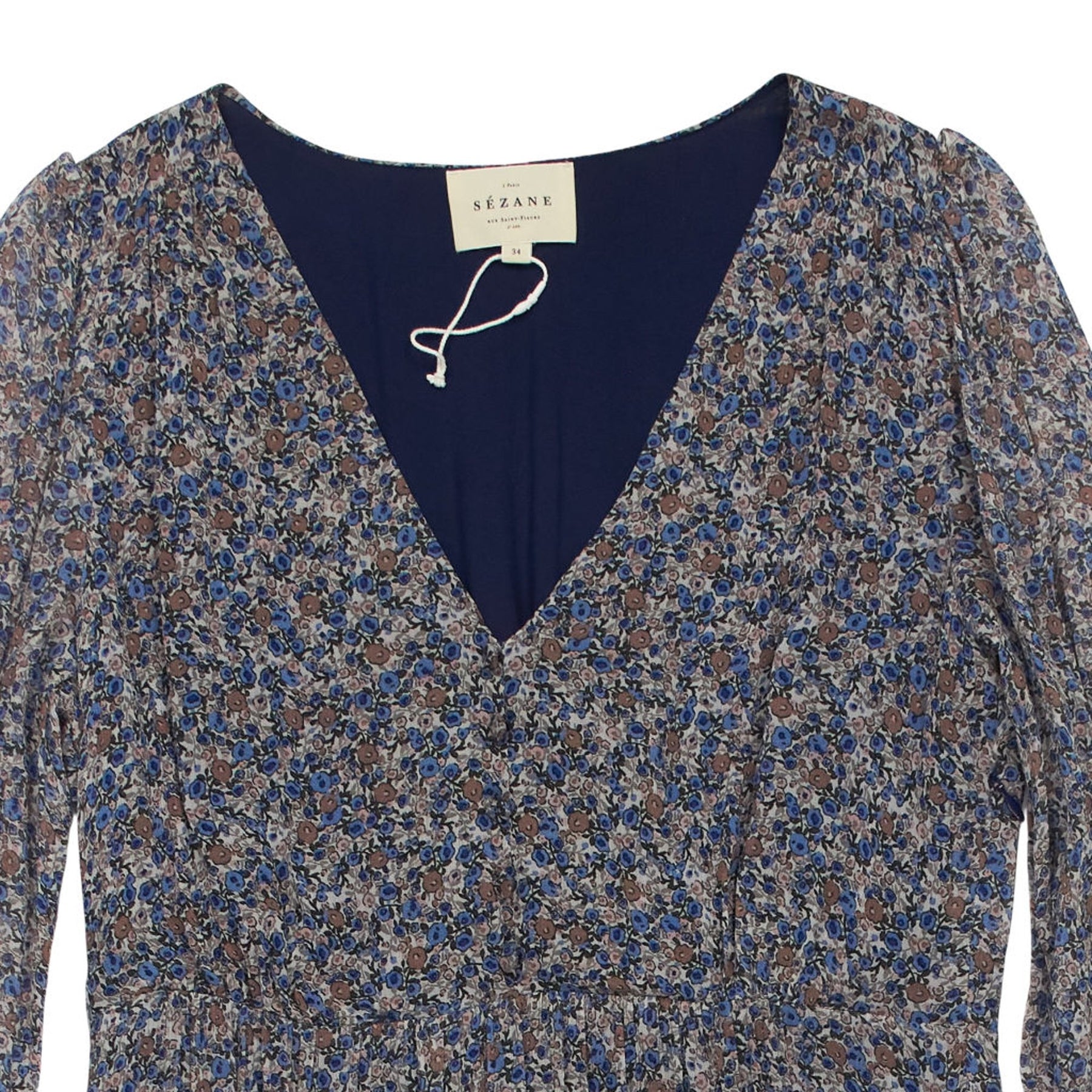 Sézane Floral Midi Dress Blue FR 34