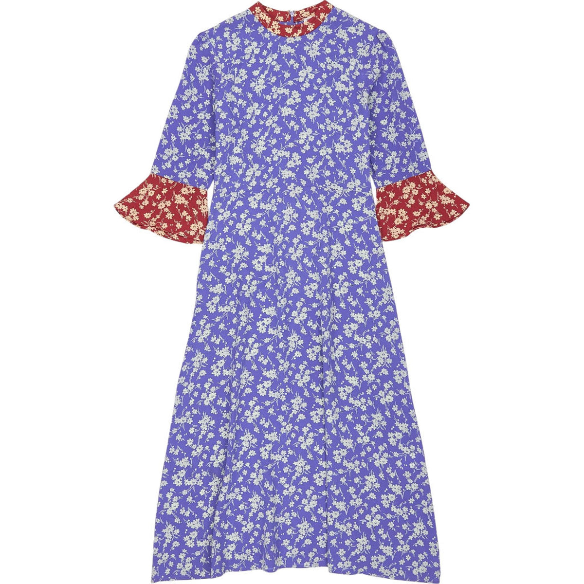 HVN Blue Red Floral Midi Dress