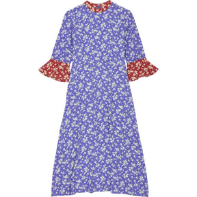 HVN Blue Red Floral Midi Dress