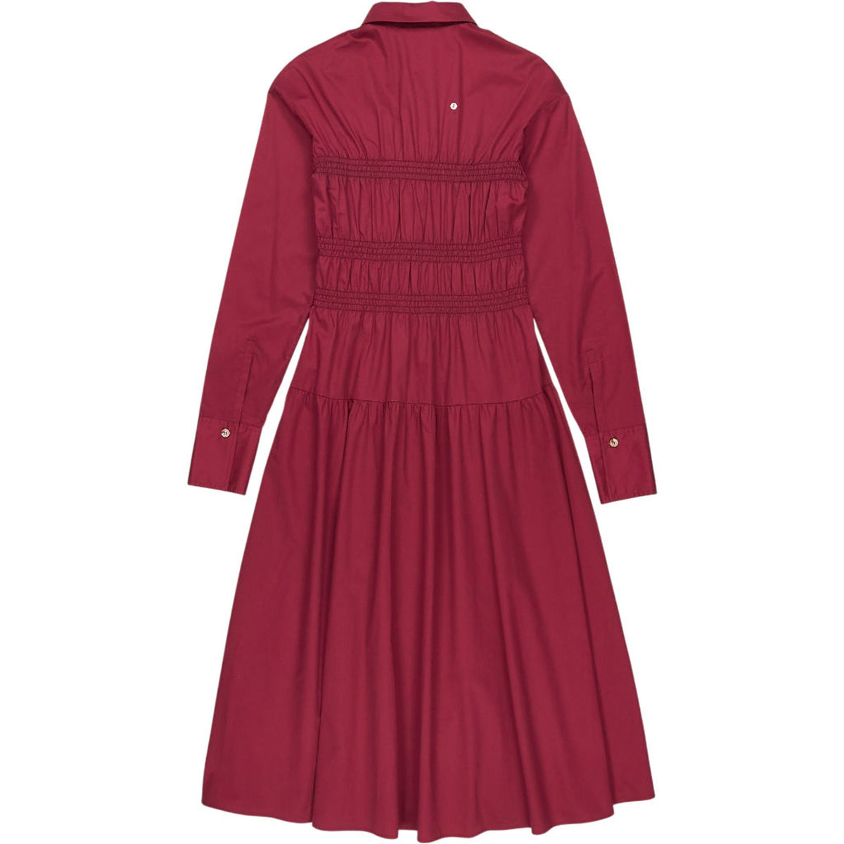 Red Shirred Button-Up Midi Dress S