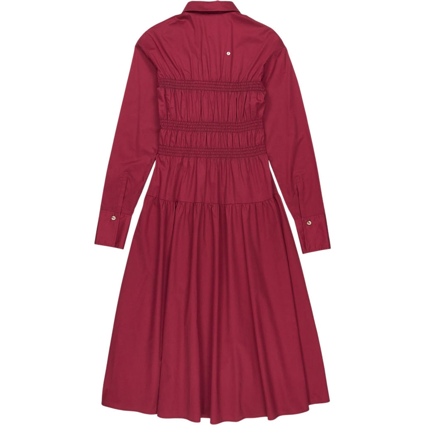 Red Shirred Button-Up Midi Dress S
