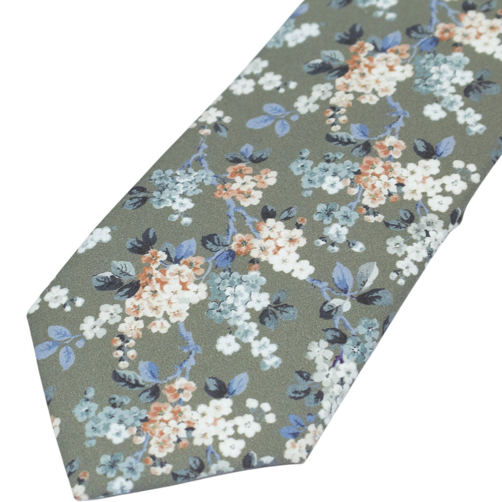 Moss Green Floral Liberty Fabric Tie