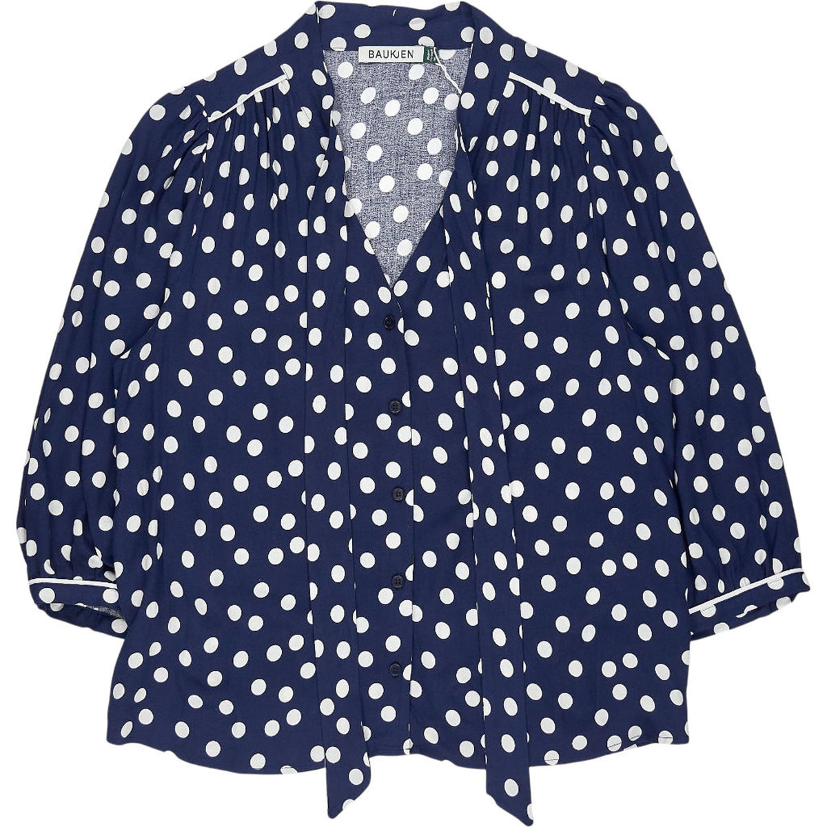 Baukjen Navy Polka Dot Tie Neck Blouse