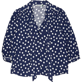 Baukjen Navy Polka Dot Tie Neck Blouse