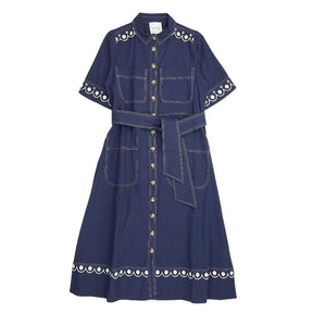 Bonté Navy Andie Embroidered Belted Dress