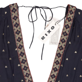 Rixo Navy Embellished V-Neck Dress