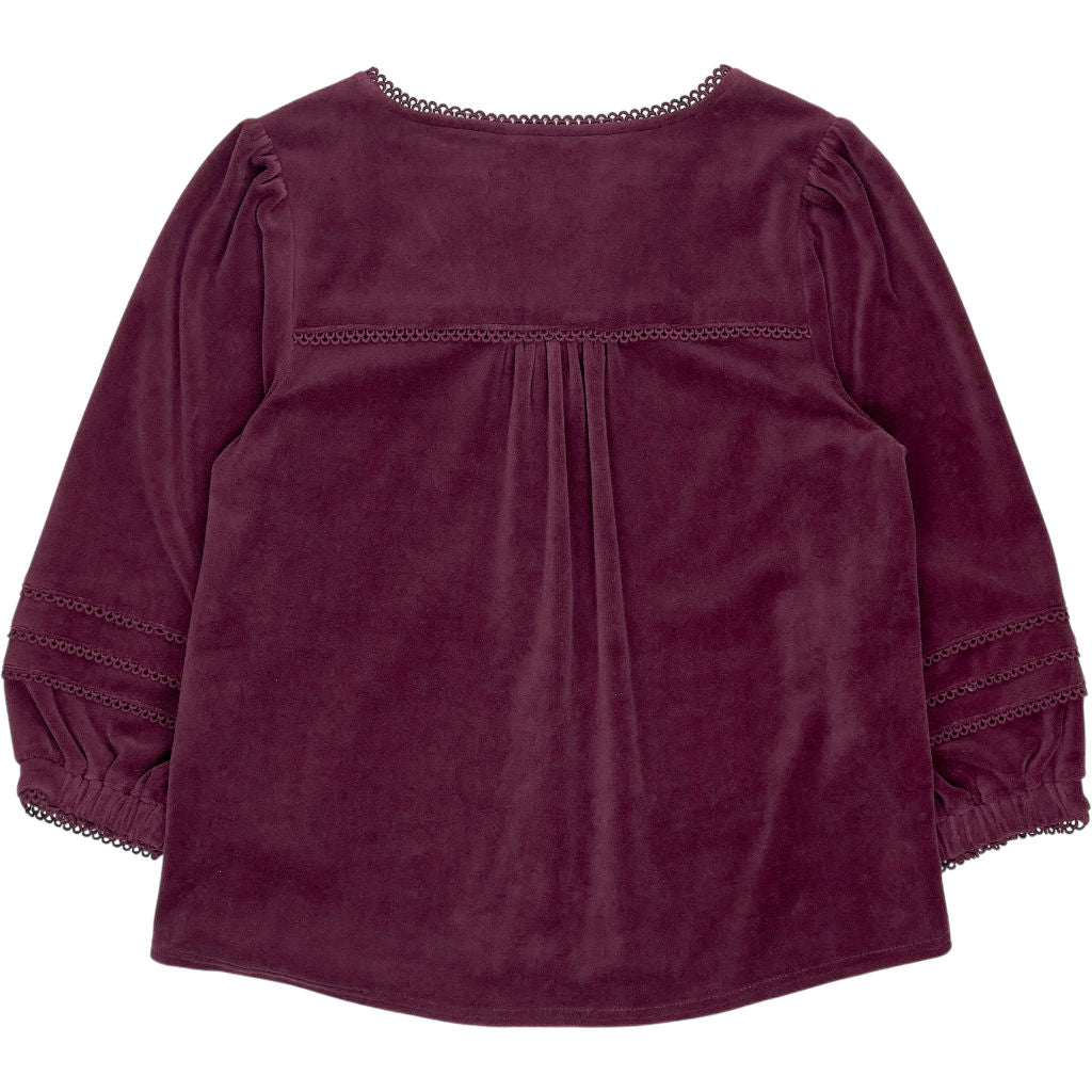 Wyse Burgundy Purple Lace Trim Blouse