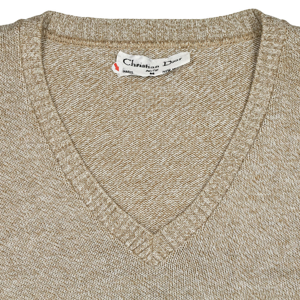 Vintage Christian Dior Beige Knit V-Neck Jumper