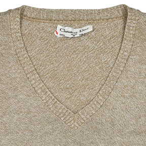 Vintage Christian Dior Beige Knit V-Neck Jumper